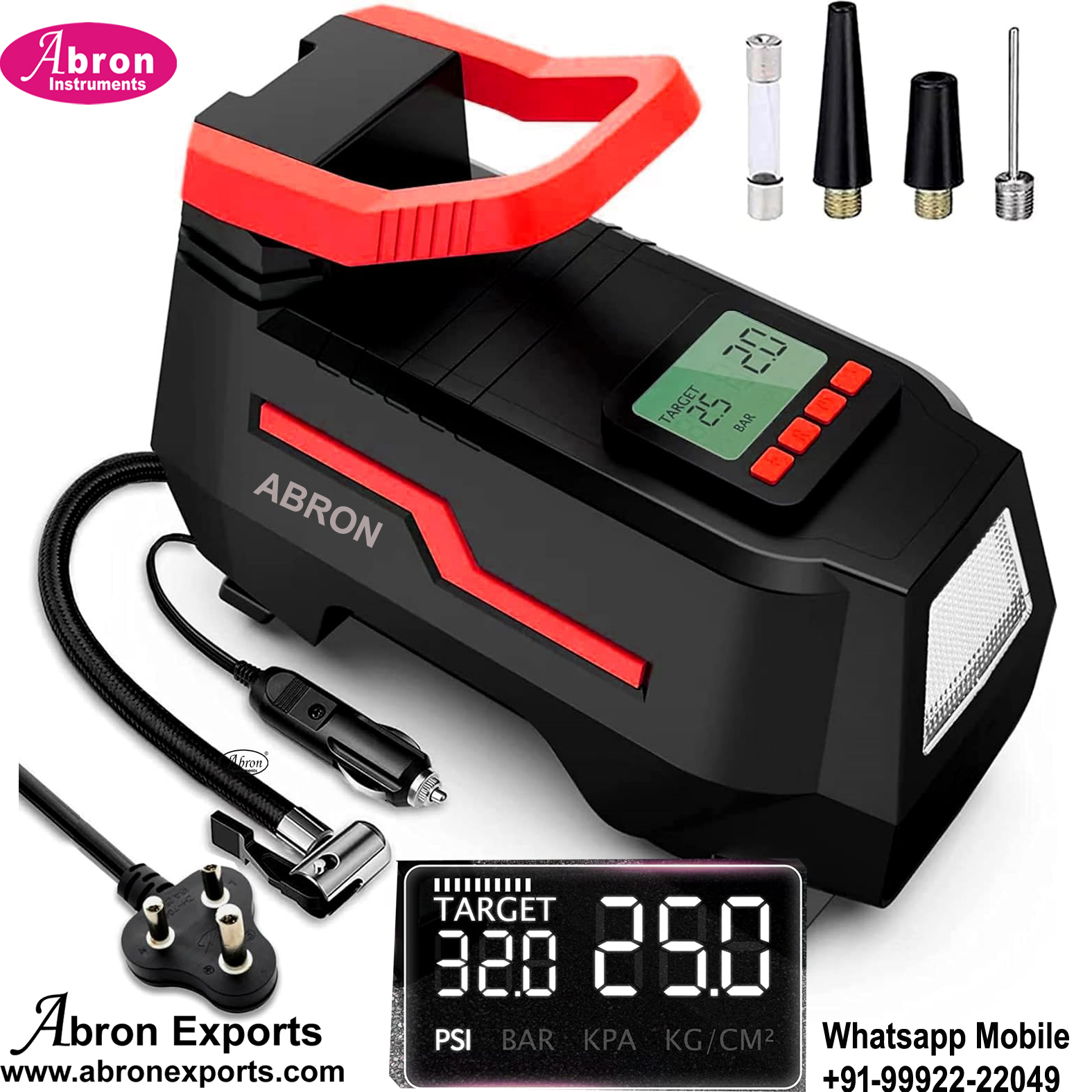 Air Pump Digital 220v AC 12VDC Max 32PSI BAR KAP KG-cm2 Portable Air Compressor use 5minutes then rest 5 Min Auto Shut of Fast Inflation Abron AC-288DA 